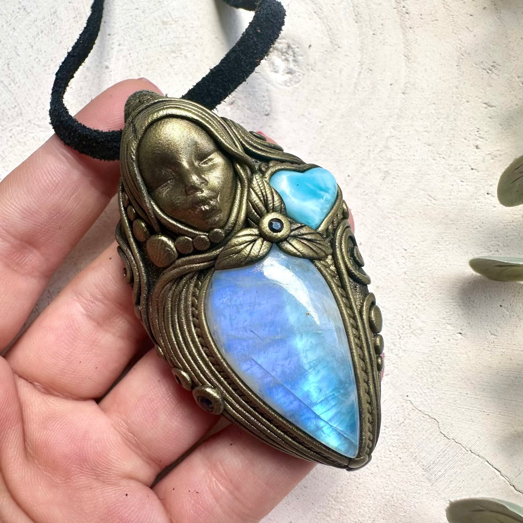 Spiritual jewelry featuring Rainbow Moonstone and Blue Sapphire