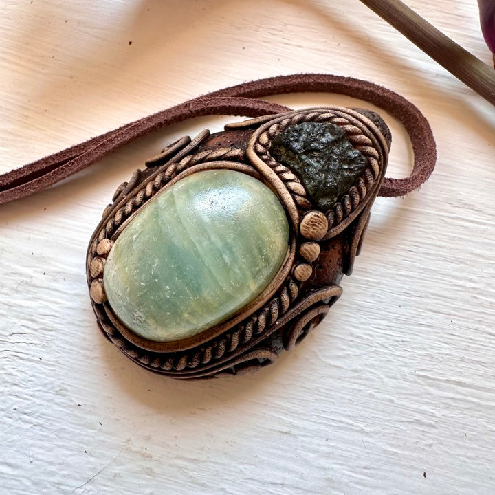 Blue Onyx and Moldavite Necklace - FairyGardenGlow