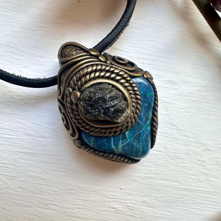 Chrysocolla and Moldavite Necklace - FairyGardenGlow