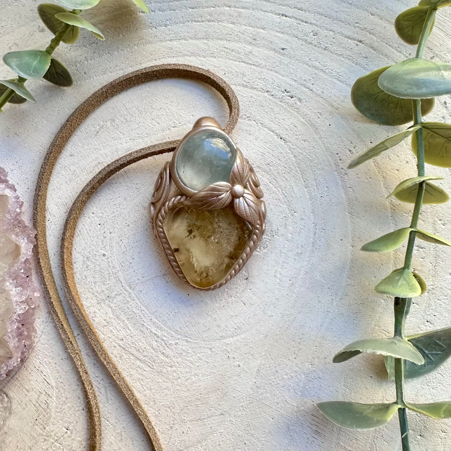 Polished Citrine and Celestite Necklace