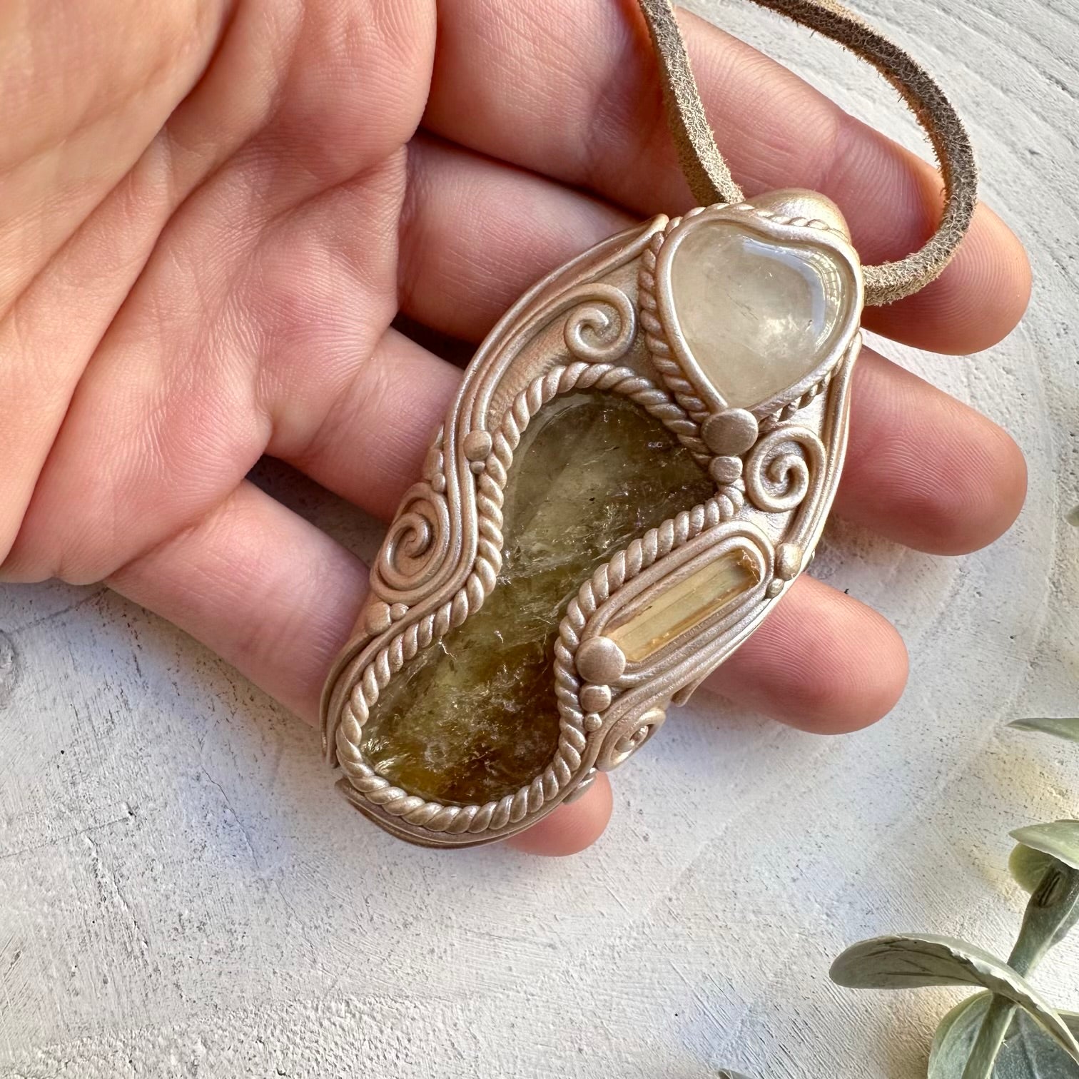 One of a kind citrine quartz and topaz gemstone necklace