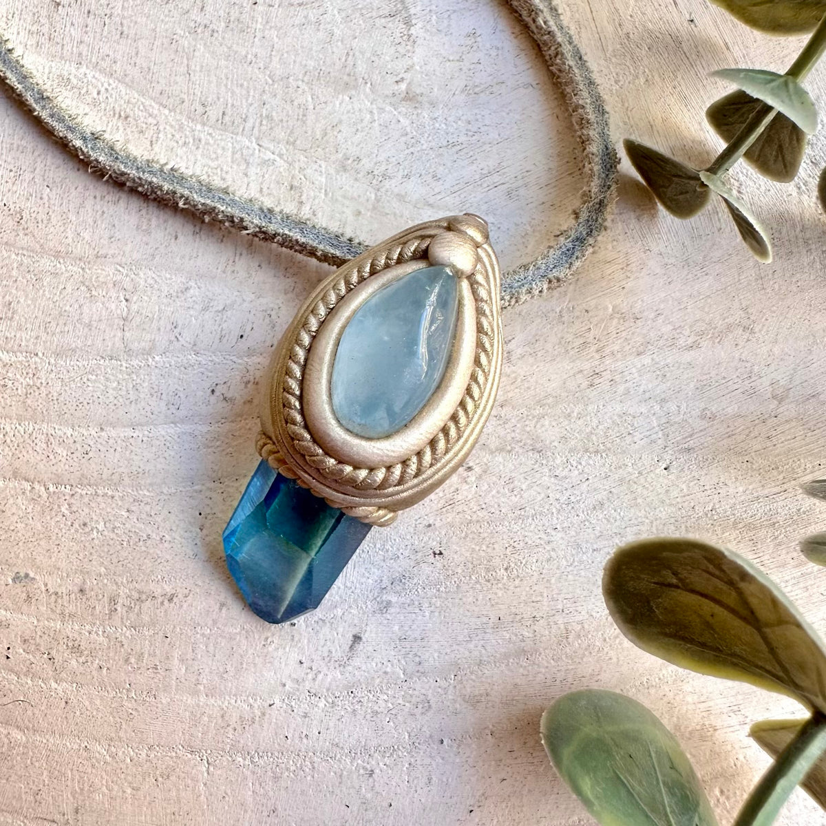 Aqua Aura Quartz and Celestite Pendant Necklace