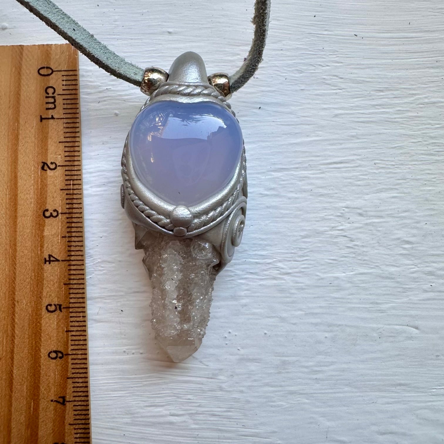 Spirit Quartz and Blue Chalcedony Pendant Necklace - FairyGardenGlow