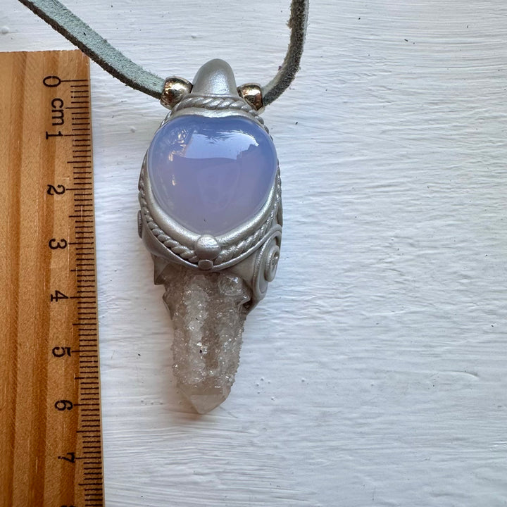 Spirit Quartz and Blue Chalcedony Pendant Necklace - FairyGardenGlow