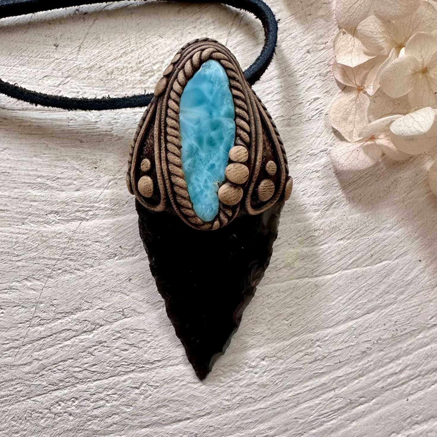 Black Obsidian Arrowhead and Larimar Necklace - FairyGardenGlow