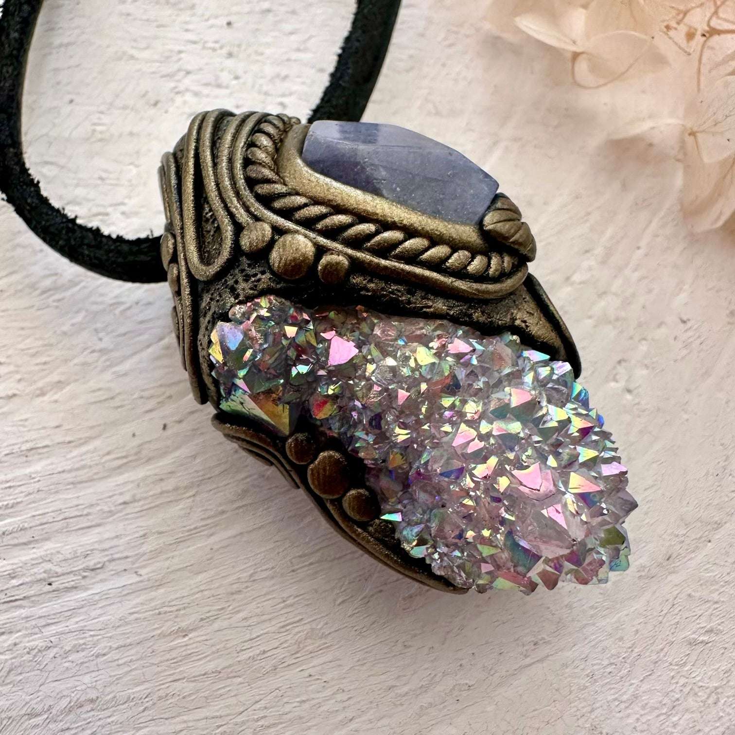 Angel Aura Spirit Quartz and Tanzanite Necklace - FairyGardenGlow