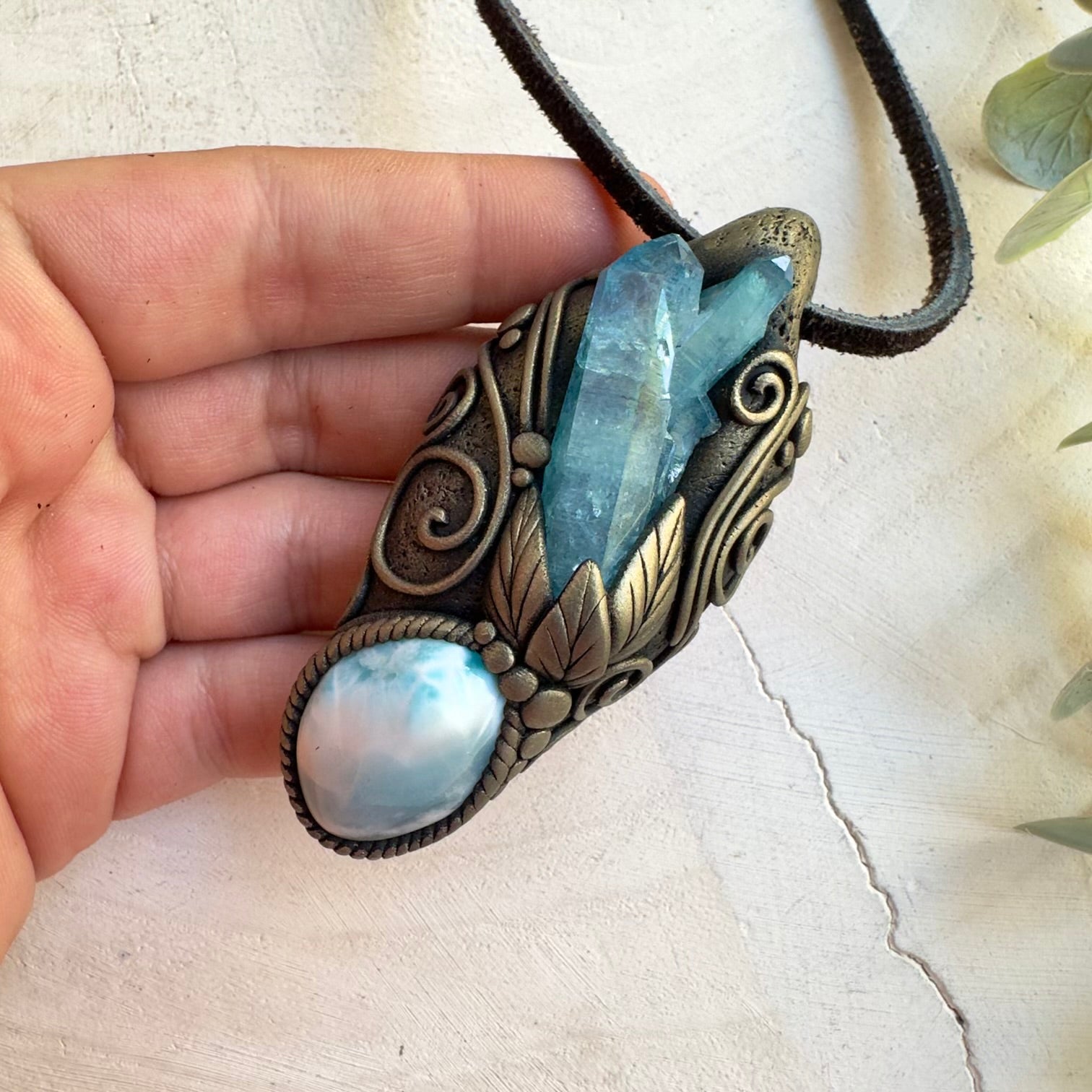 Artisan crystal jewelry with Larimar gemstone