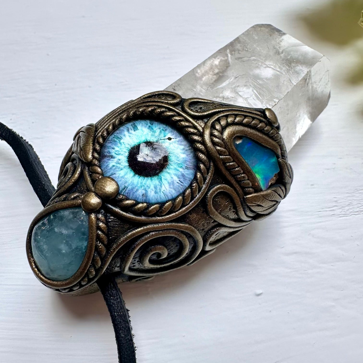 Clear Quartz Aquamarine and Raw Opal Eye Wand / Pendant - FairyGardenGlow
