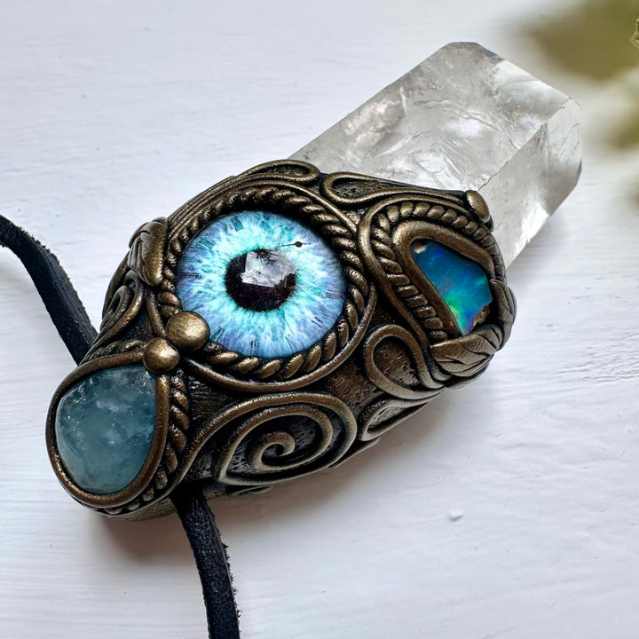 Clear Quartz Aquamarine and Raw Opal Eye Wand / Pendant - FairyGardenGlow