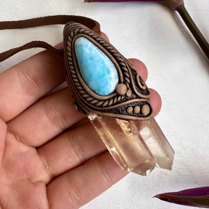 Citrine and Larimar Pendant - FairyGardenGlow