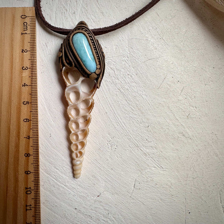 Seashell and Larimar Necklace - FairyGardenGlow