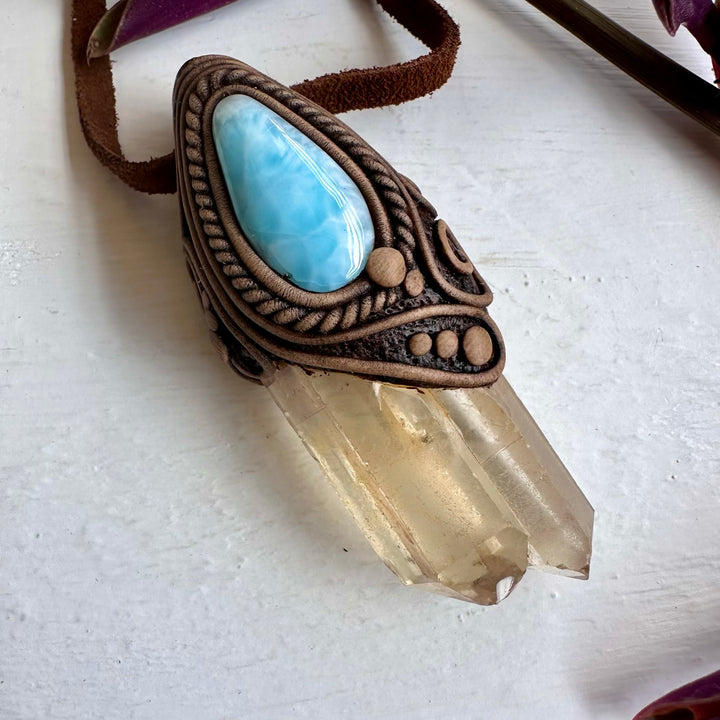 Citrine and Larimar Pendant - FairyGardenGlow