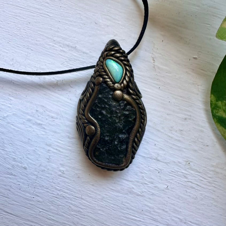 Moldavite and Australian Opal Necklace - FairyGardenGlow