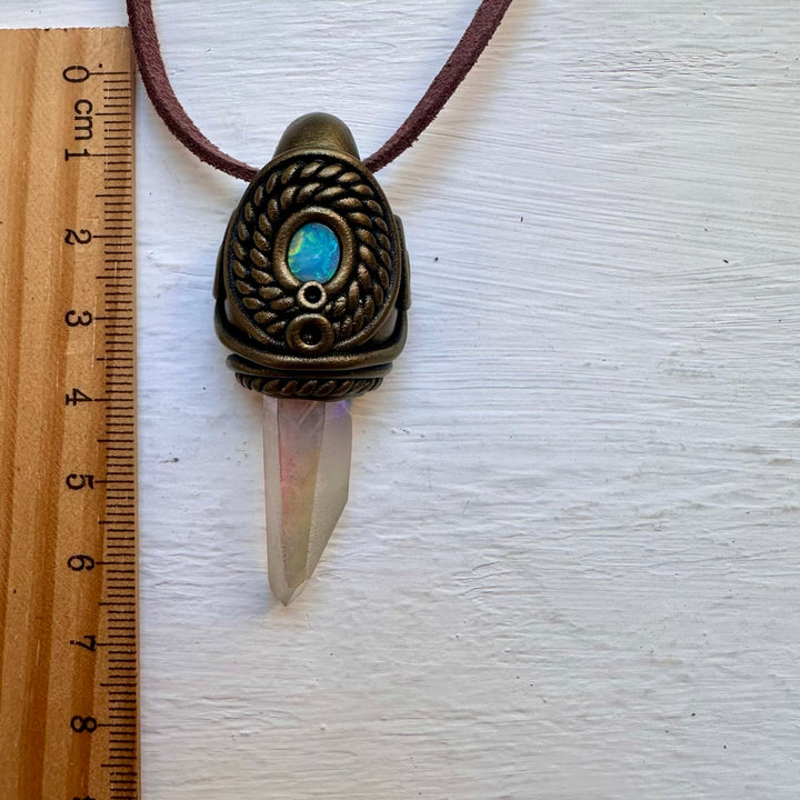 Angel Aura Quartz and Australian Opal Necklace - FairyGardenGlow