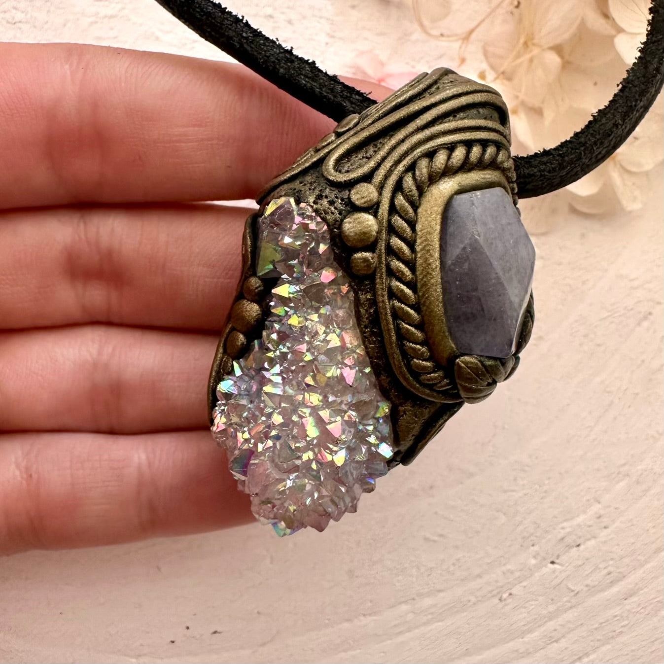 Angel Aura Spirit Quartz and Tanzanite Necklace - FairyGardenGlow