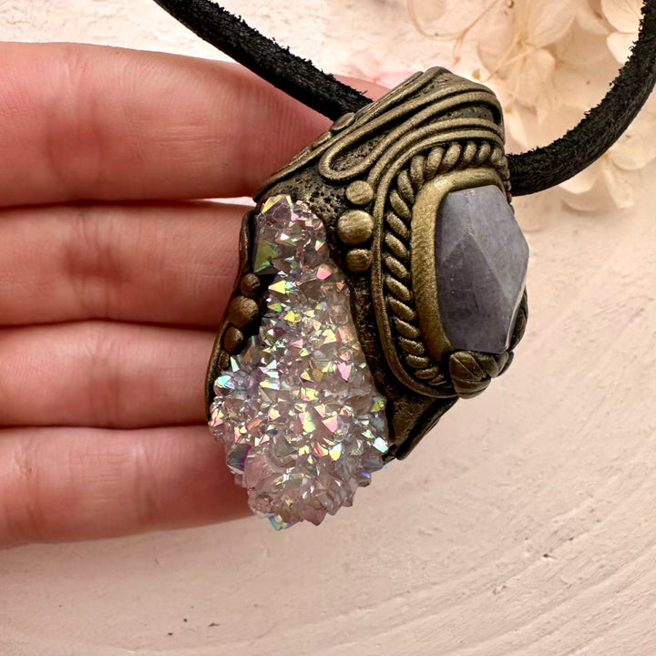 Angel Aura Spirit Quartz and Tanzanite Necklace - FairyGardenGlow