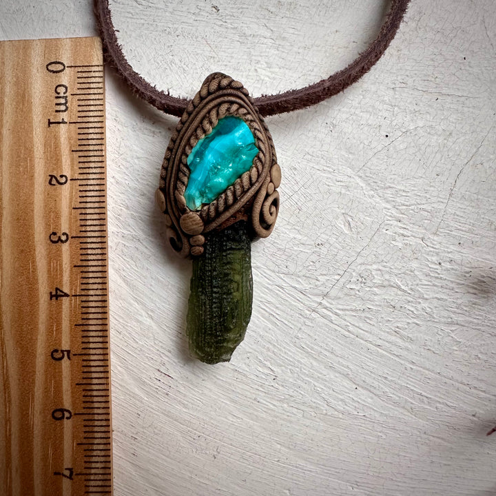 Moldavite and Raw Chrysocolla Necklace - FairyGardenGlow