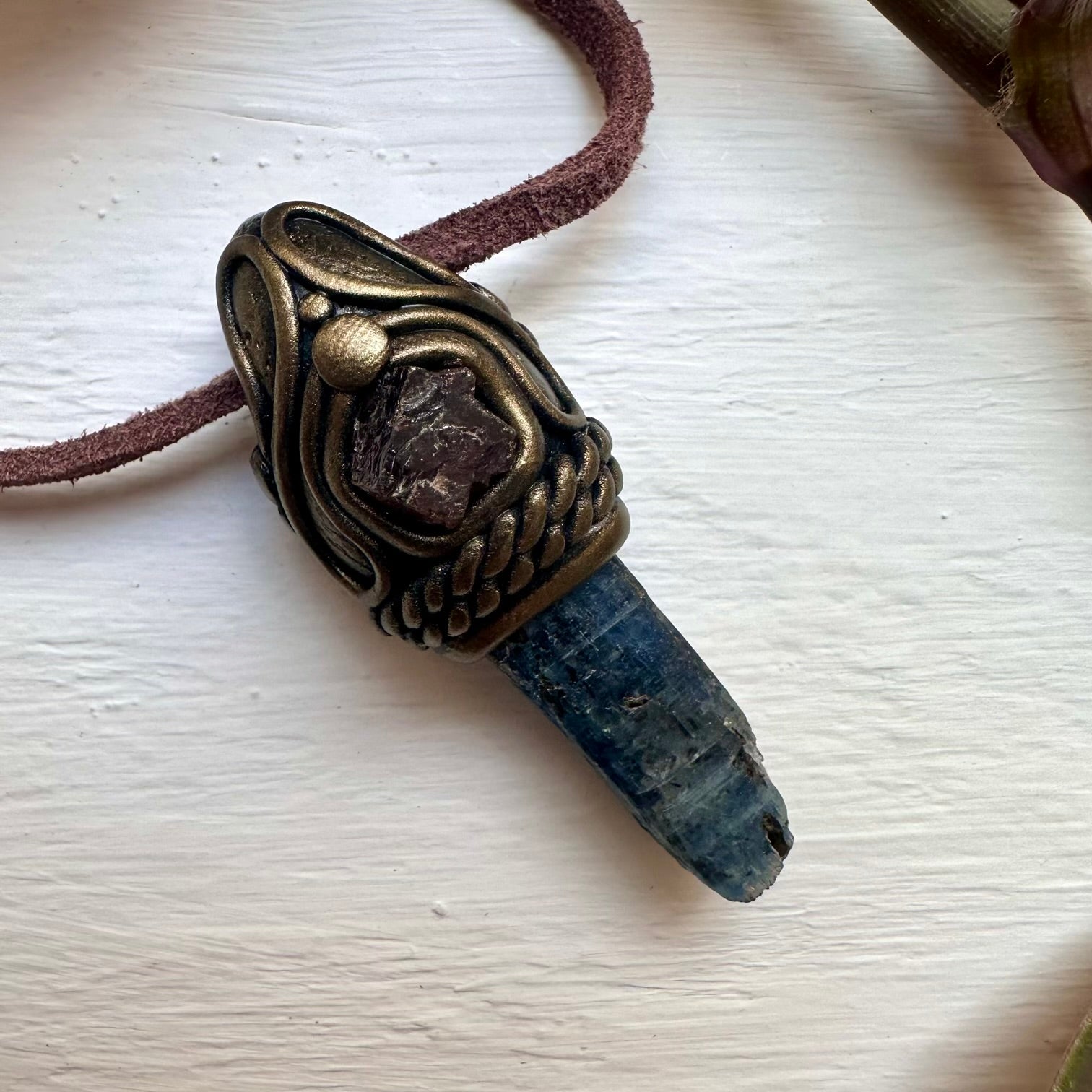 Blue Kyanite and Red Garnet Pendant - FairyGardenGlow