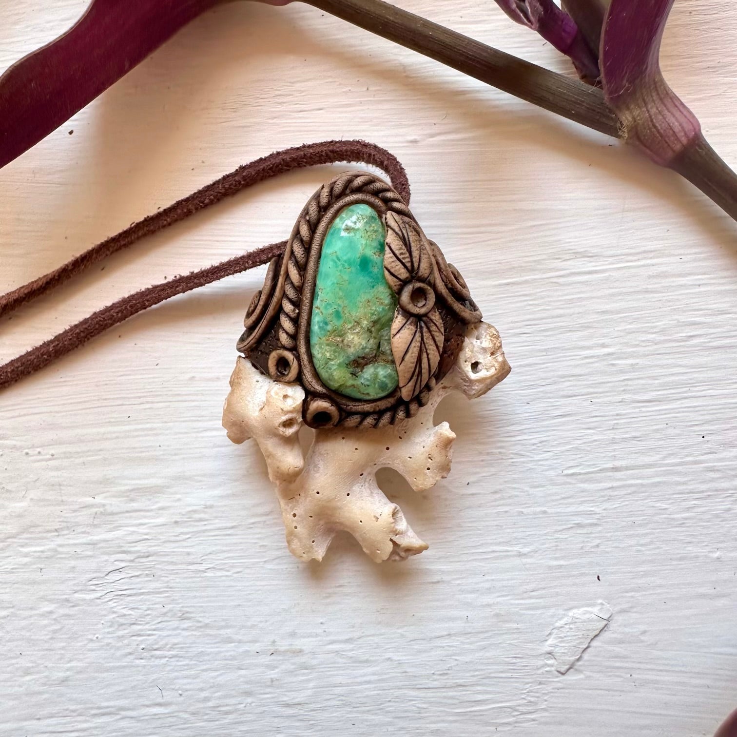 Coral and Chrysoprase Pendant Necklace - FairyGardenGlow