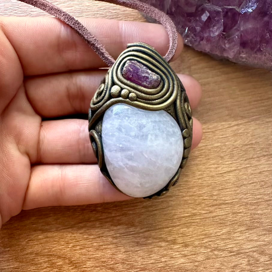 Rose Quartz and Ruby Necklace - FairyGardenGlow