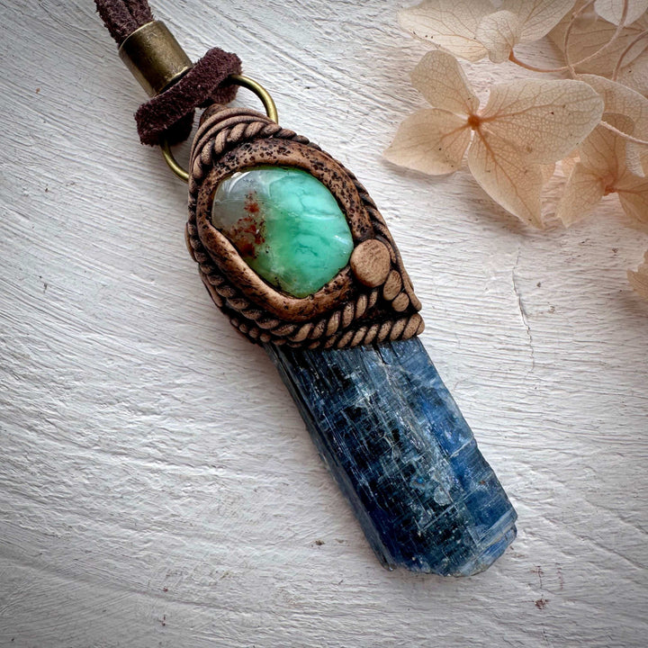 Blue Kyanite and Chrysoprase Pendant - FairyGardenGlow