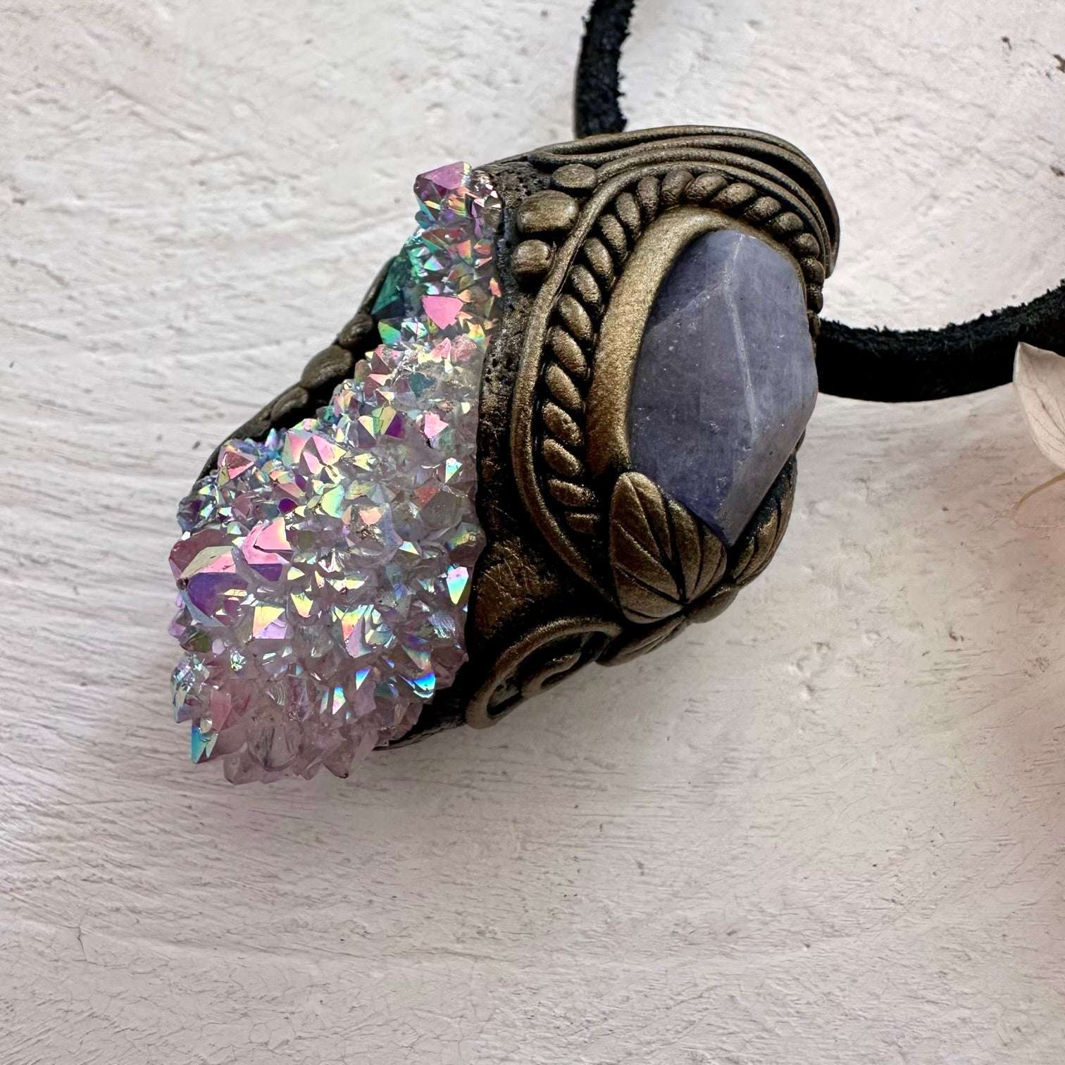 Angel Aura Spirit Quartz and Tanzanite Necklace - FairyGardenGlow