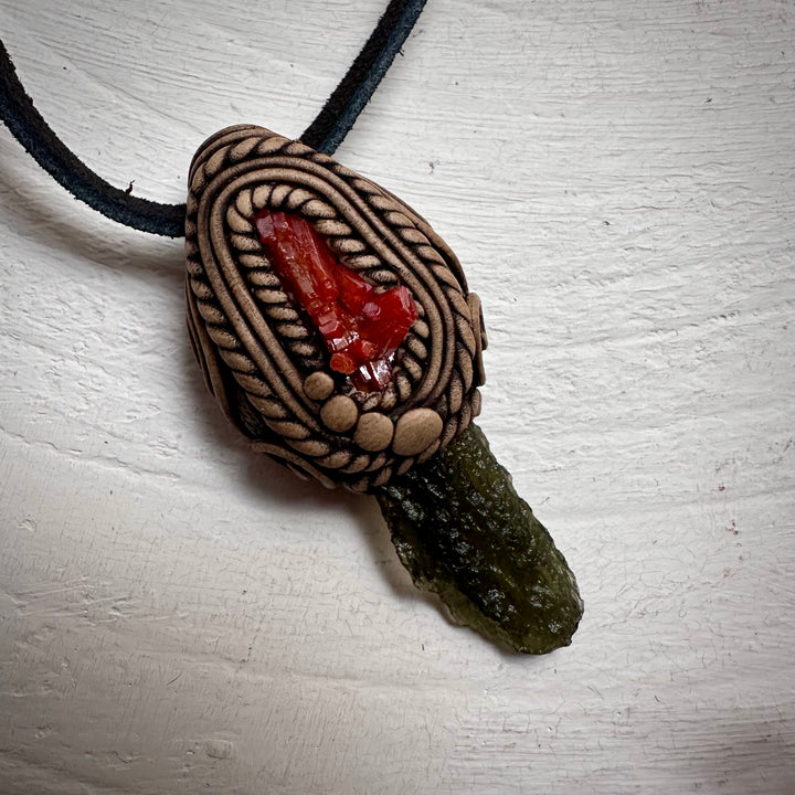Moldavite and Vanadinite Necklace - FairyGardenGlow