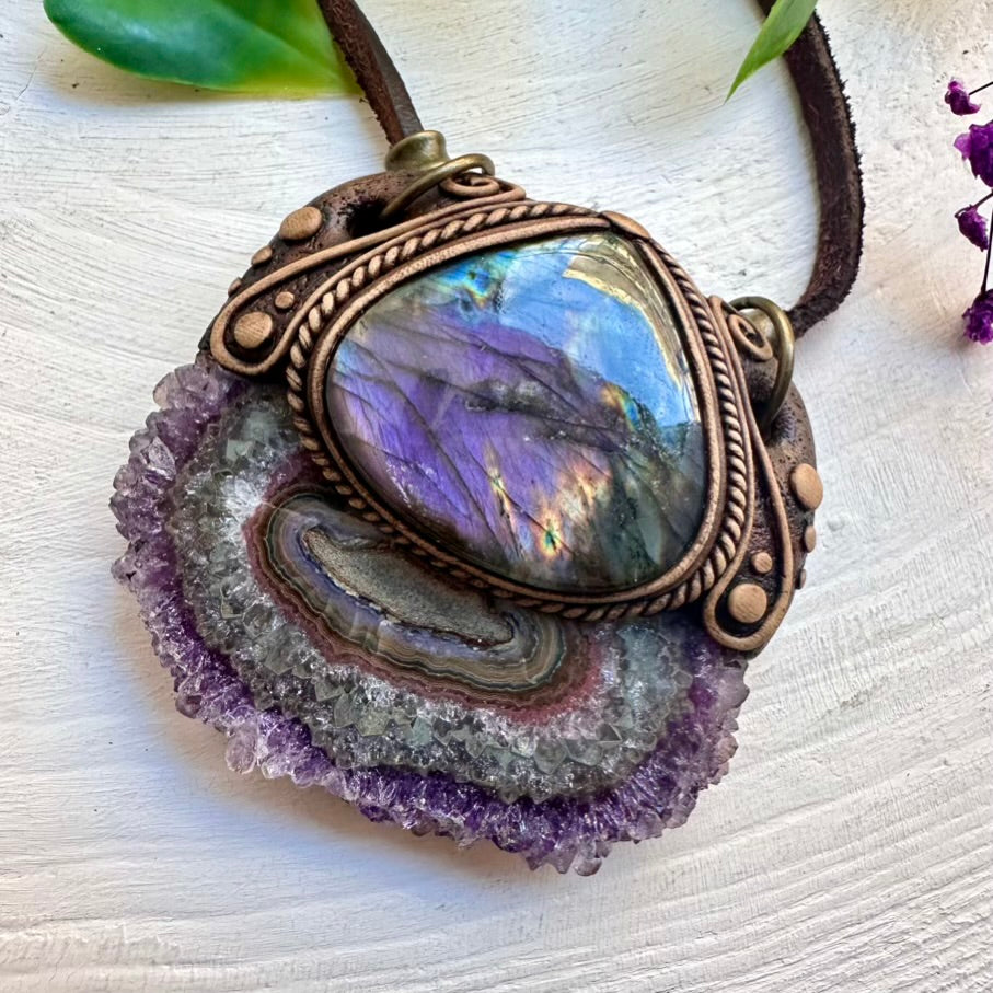 Amethyst Stalactite and Purple Labradorite necklace – handmade crystal jewelry