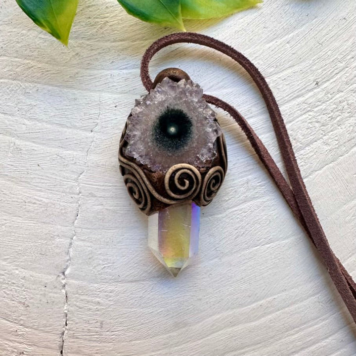 Angel Aura Quartz and Amethyst Stalactite Necklace - FairyGardenGlow