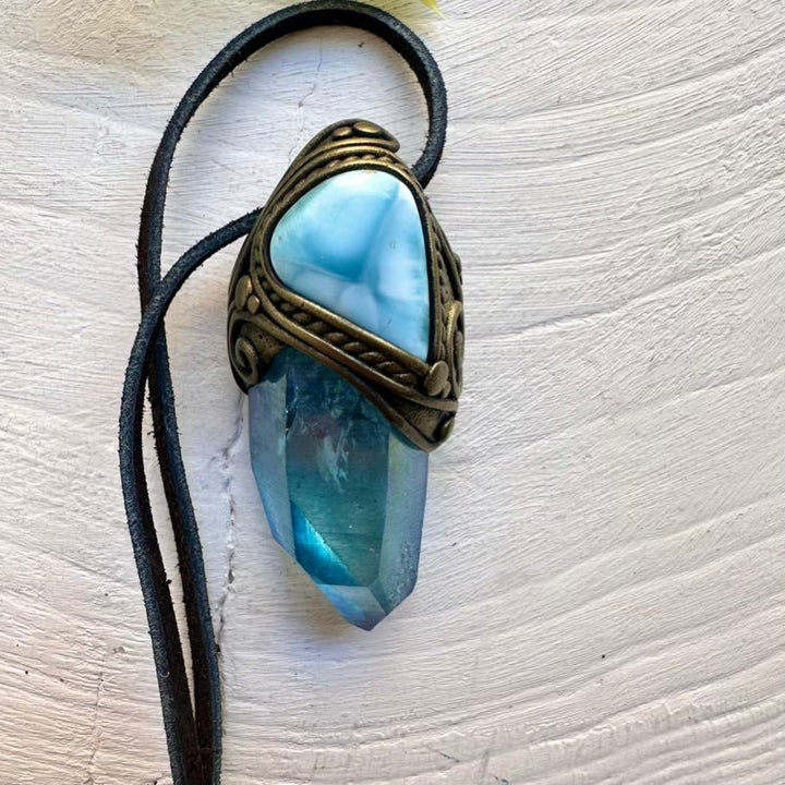 Aqua Aura Quartz and Larimar Necklace - FairyGardenGlow
