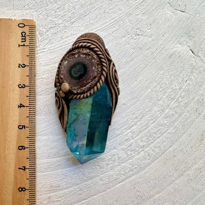 Aqua Aura Quartz and Amethyst Stalactite Pendant Necklace - FairyGardenGlow