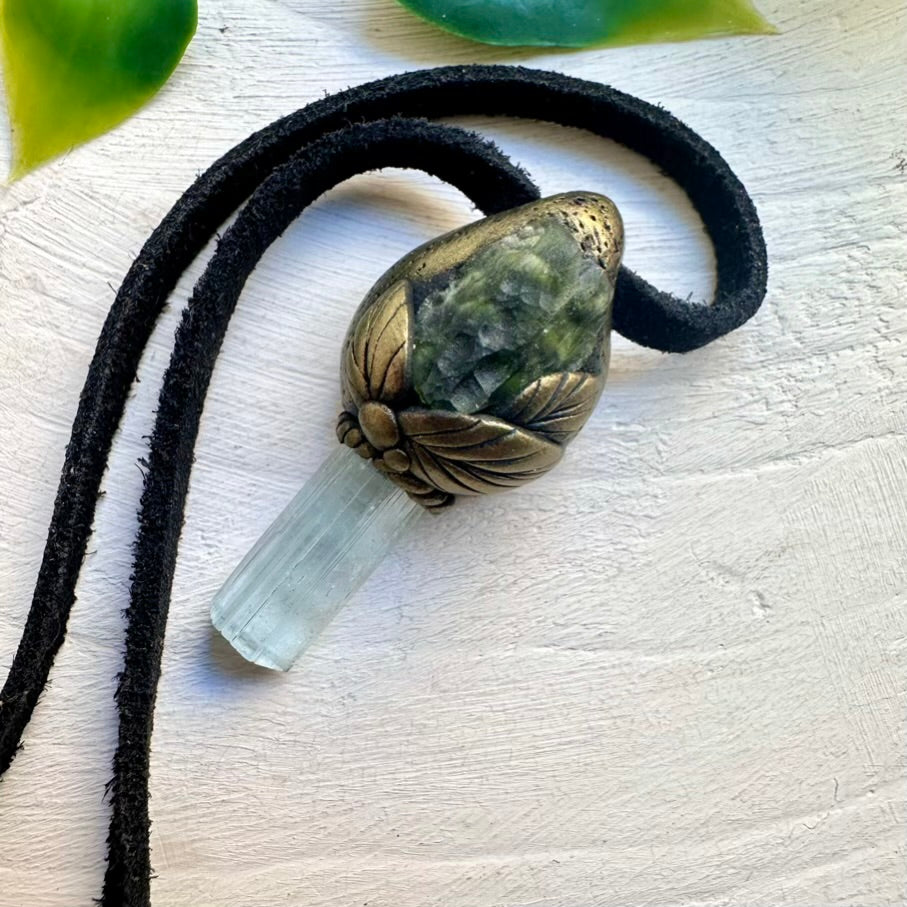 Aquamarine and Moldavite necklace – handmade healing crystal pendant