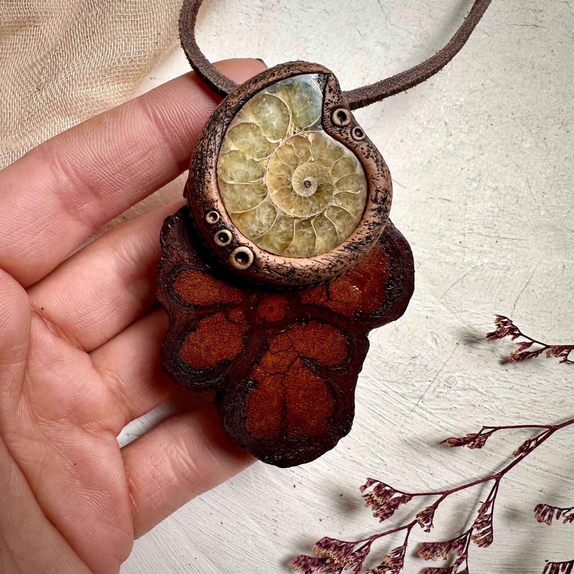 Ayahuasca Vine and Ammonite Pendant Necklace