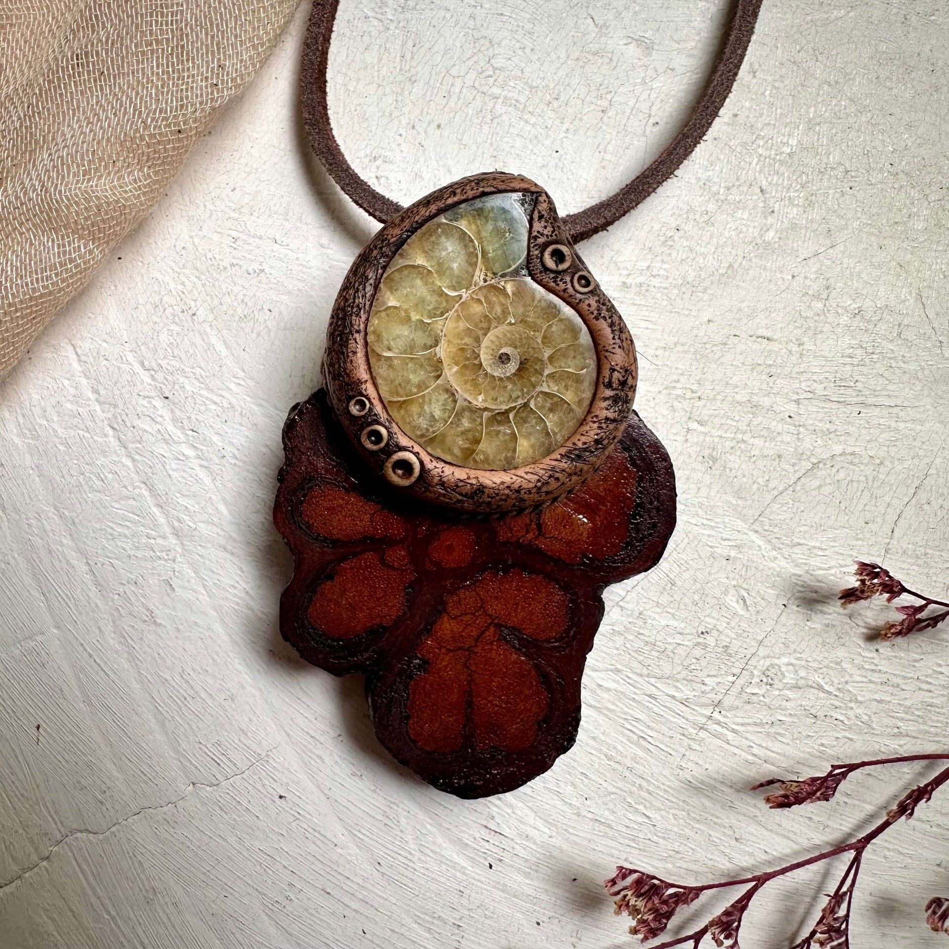 Ayahuasca Vine and Ammonite Pendant Necklace