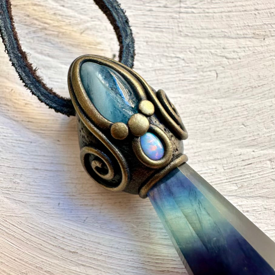  mystic crystal necklace with Fluorite, Aquamarine and Australian Opal