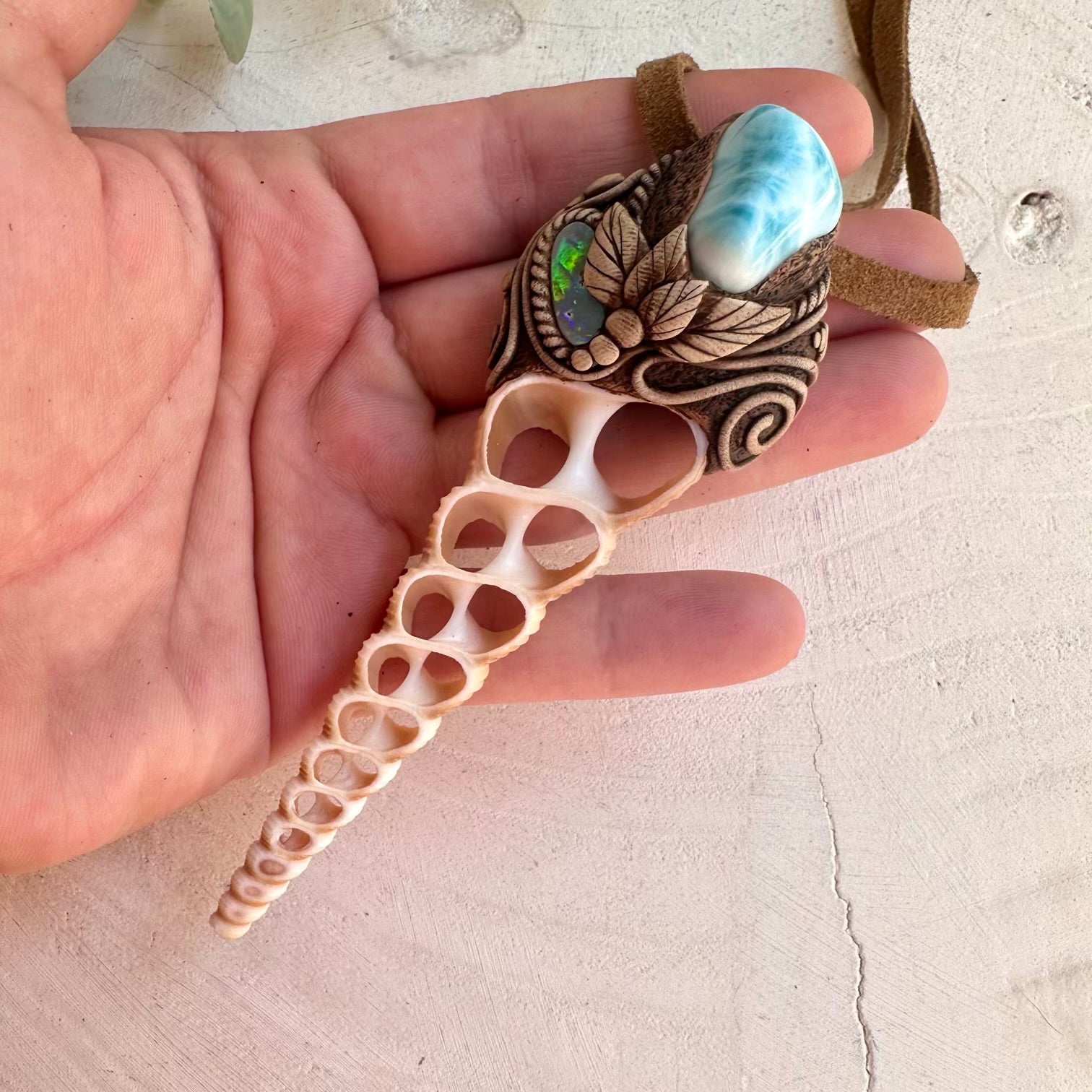 Metaphysical necklace featuring Larimar and Australian Gray Opal