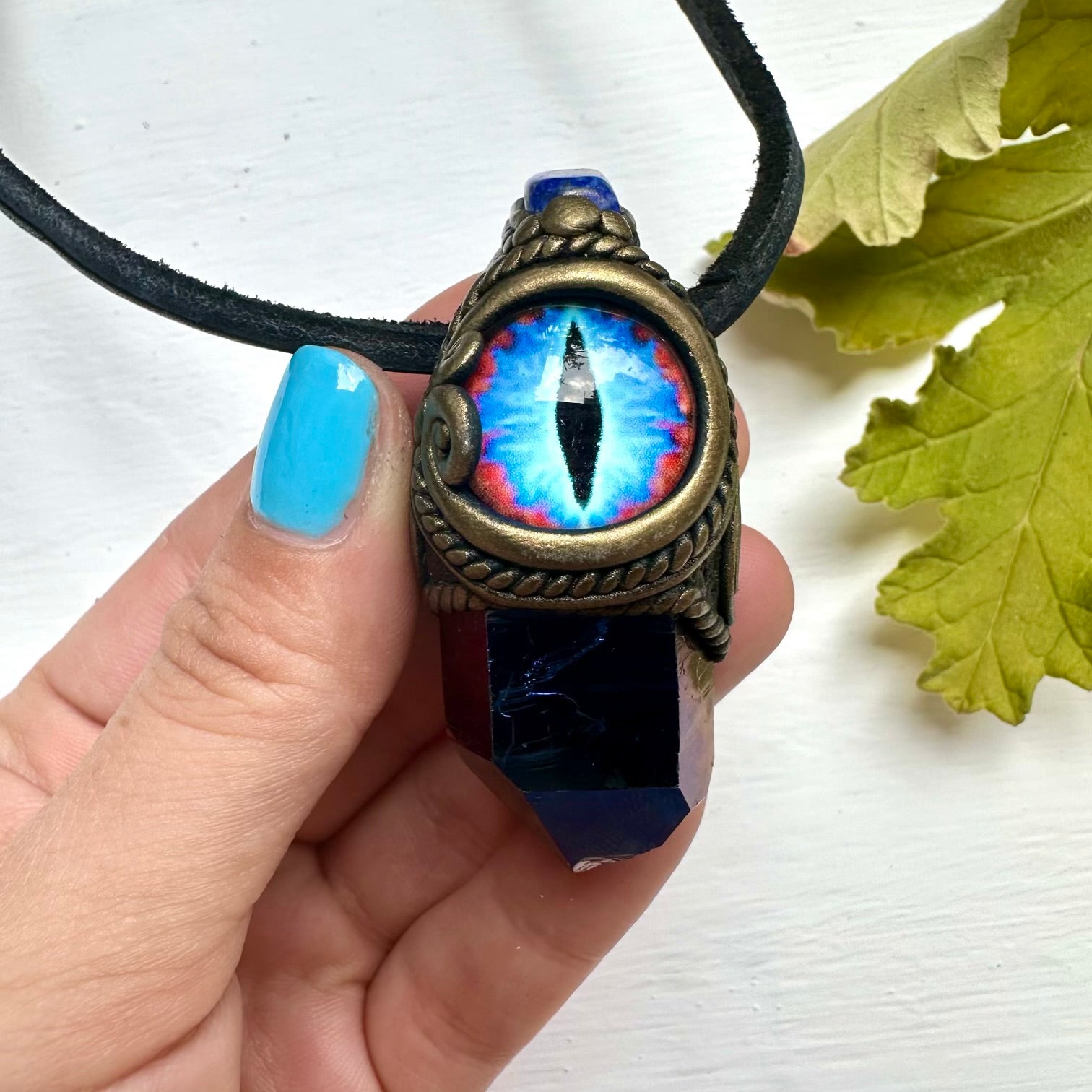 Cobalt Aura Quartz and Lapis Lazuli Eye Pendant - FairyGardenGlow