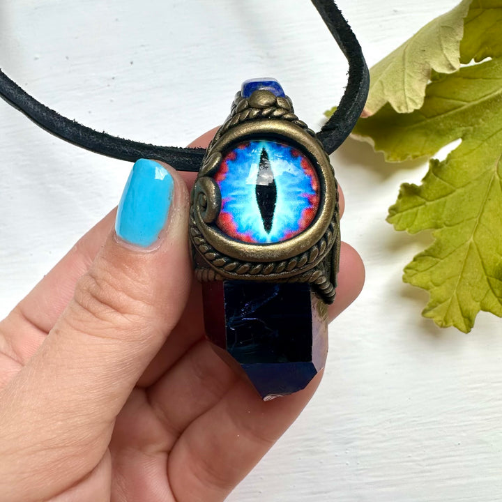 Cobalt Aura Quartz and Lapis Lazuli Eye Pendant - FairyGardenGlow