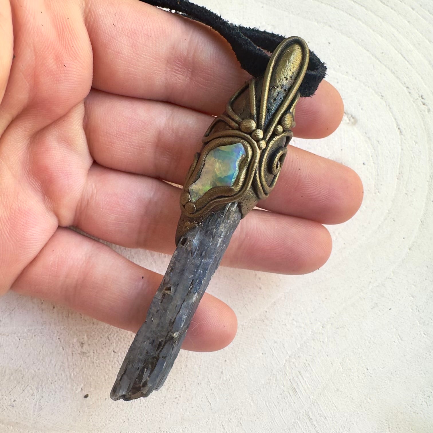 Blue Kyanite and raw Ethiopian Opal necklace handmade with natural gemstones