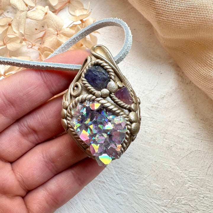 Angel Aura Amethyst Tanzanite and Spinel Pendant - FairyGardenGlow