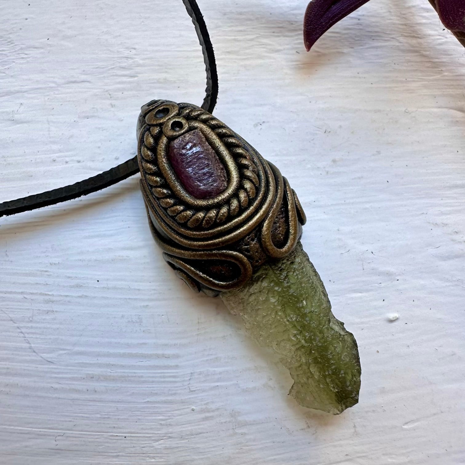 Moldavite and Ruby Necklace - FairyGardenGlow