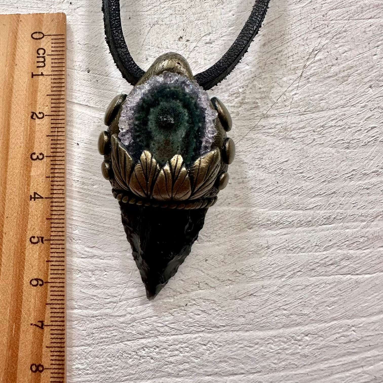 Black Obsidian Arrowhead and Amethyst Stalactite Necklace - FairyGardenGlow
