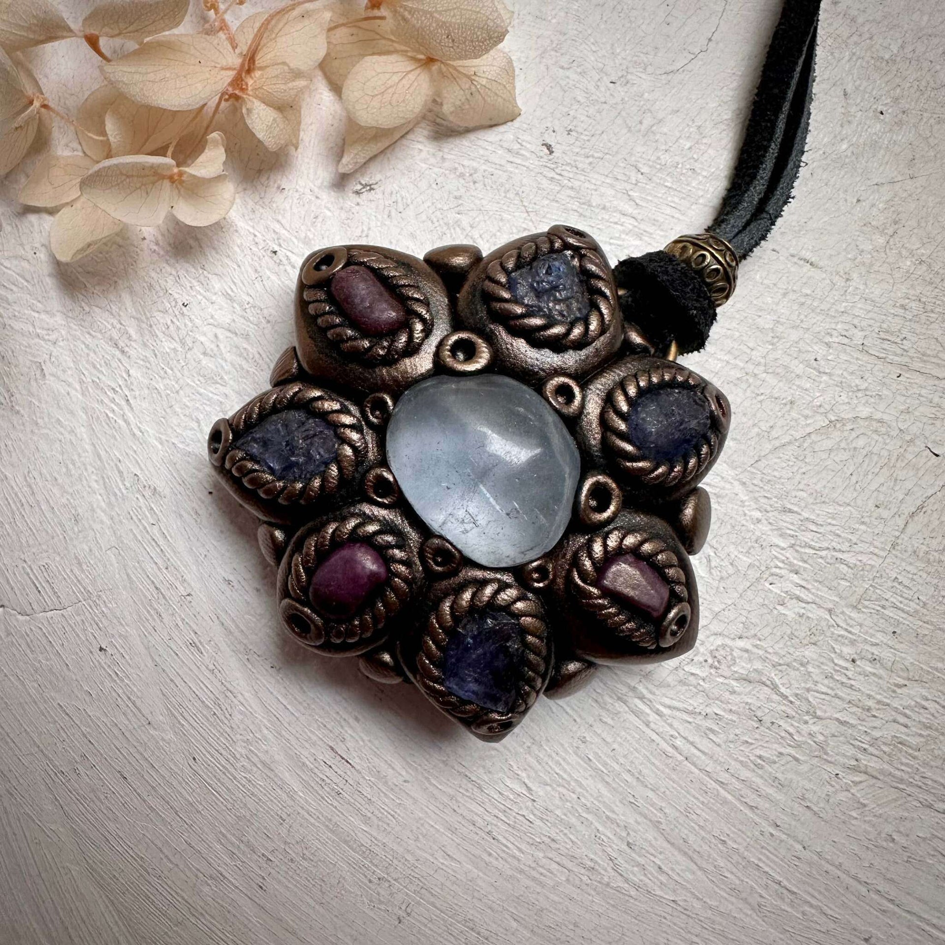 Celestite Tanzanite and Ruby Necklace