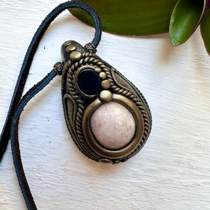 Pink Kunzite and Black Onyx Necklace - FairyGardenGlow