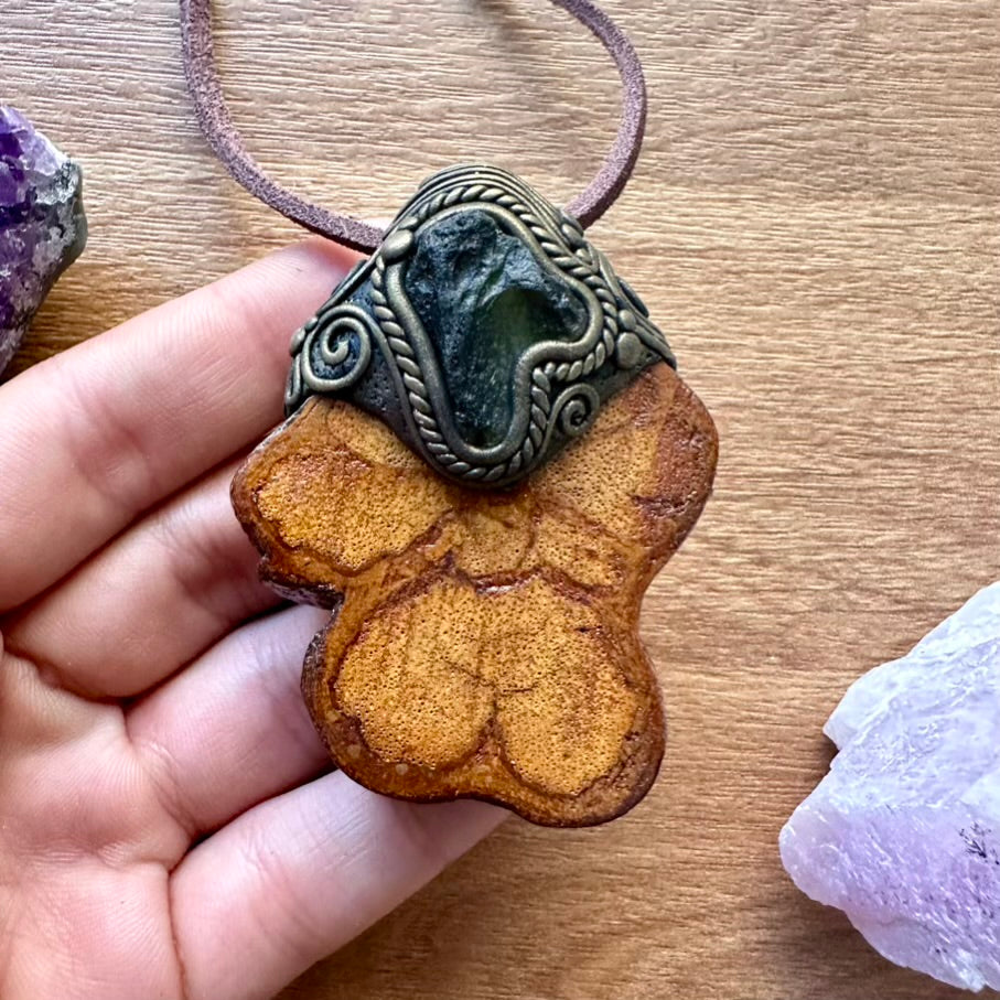Ayahuasca Vine and Raw Moldavite Necklace - FairyGardenGlow