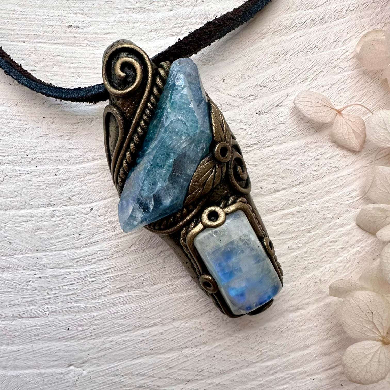 Aqua Aura Quartz and Moonstone Necklace - FairyGardenGlow