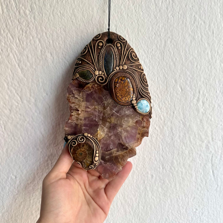 Cosmic evolution crystal wall hanging with earth and ocean stones