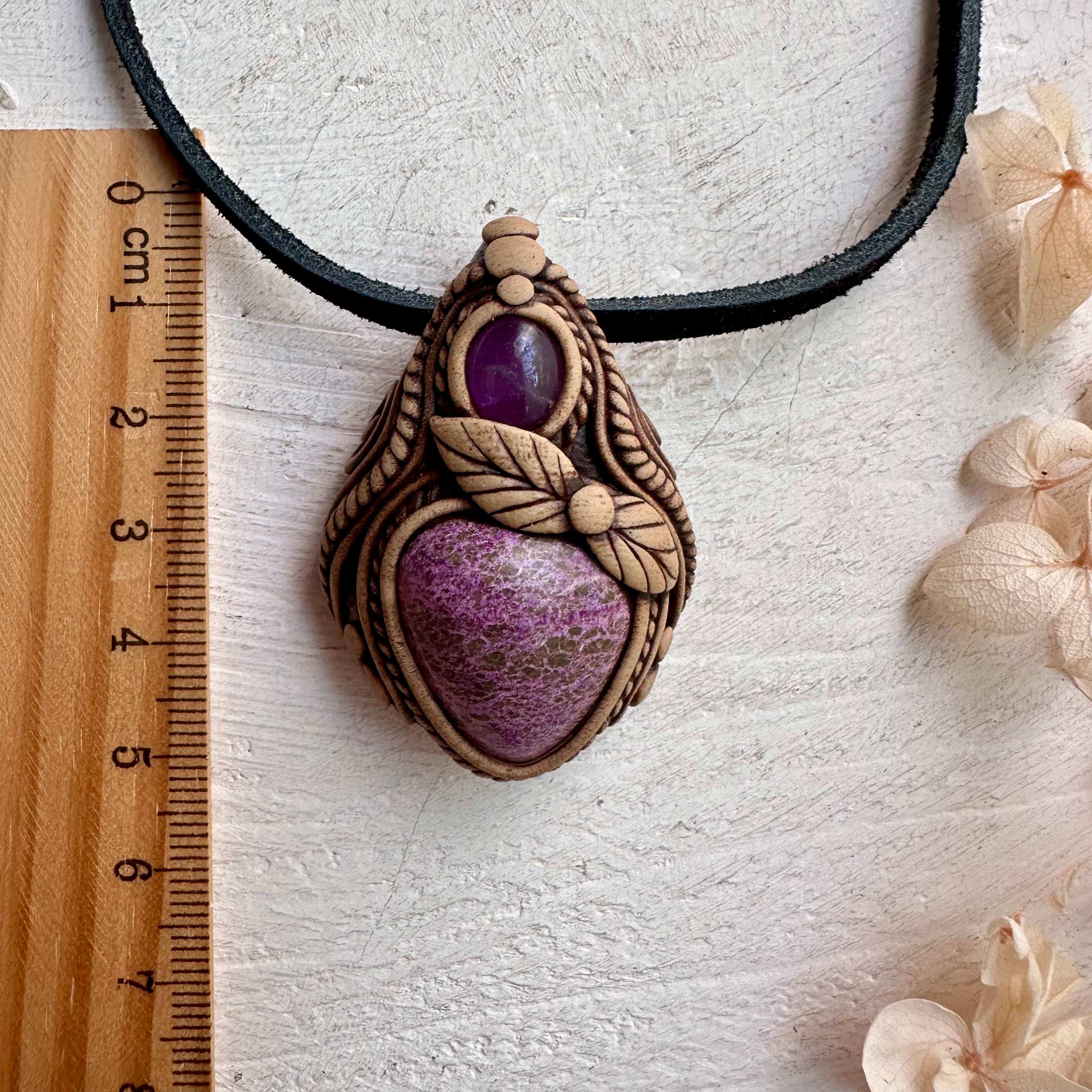 Stichtite and Amethyst Necklace - FairyGardenGlow