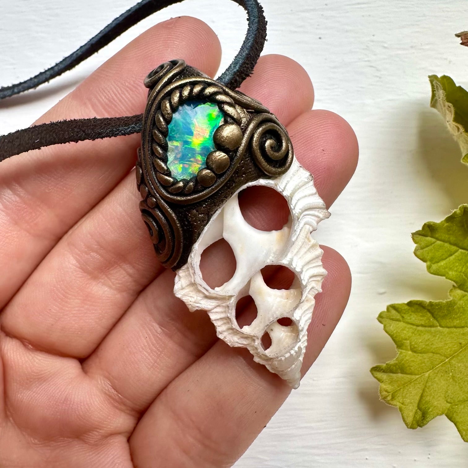 Seashell and Raw Opal Necklace - FairyGardenGlow