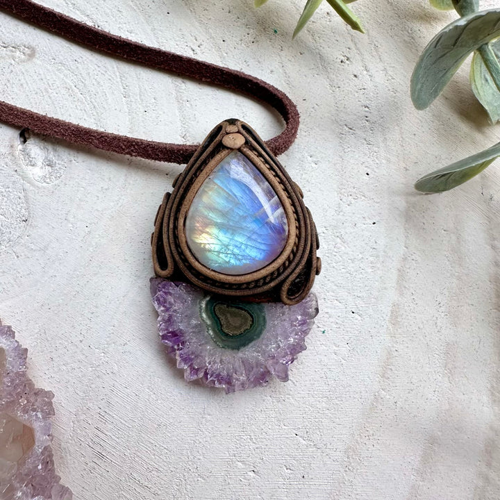 Amethyst and moonstone healing crystal necklace